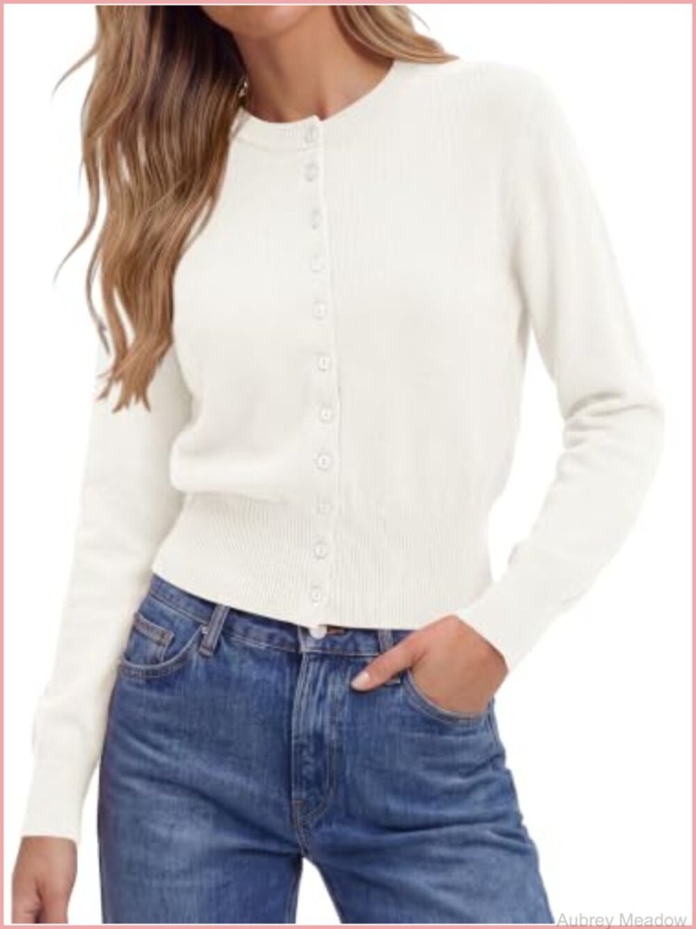 Womens Lightweight Button Down Crewneck Cropped Cardigan Sweater